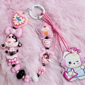 Pink and Black Skullpanda Keychain/Bag Charm/Phone Charm
